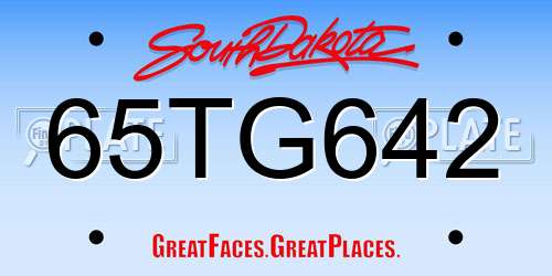 65TG642 South Dakota License Plate