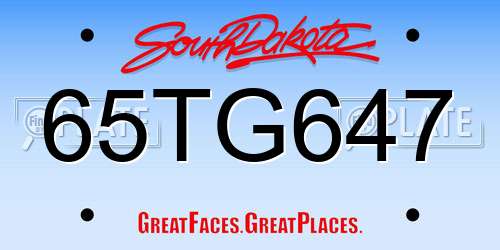 65TG647 South Dakota License Plate