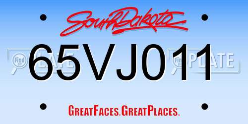 65VJ011 South Dakota License Plate