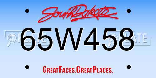 65W458 South Dakota License Plate