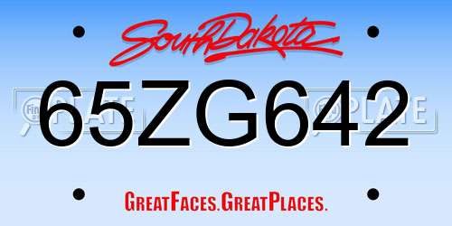65ZG642 South Dakota License Plate