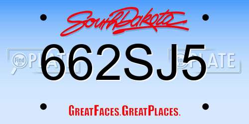 662SJ5 South Dakota License Plate