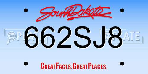 662SJ8 South Dakota License Plate