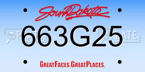 663G25 South Dakota License Plate