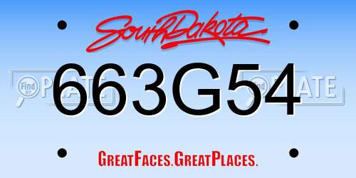 663G54 South Dakota License Plate