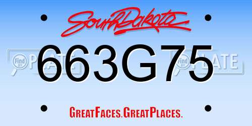 663G75 South Dakota License Plate