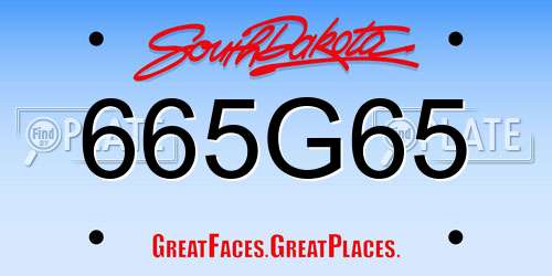 665G65 South Dakota License Plate