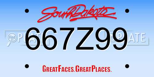 667Z99 South Dakota License Plate
