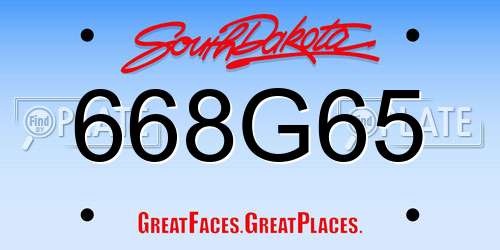 668G65 South Dakota License Plate