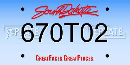 670T02 South Dakota License Plate