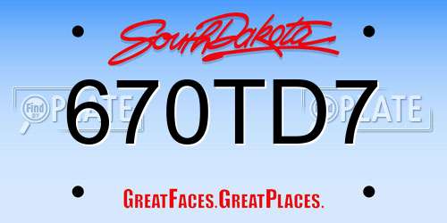 670TD7 South Dakota License Plate