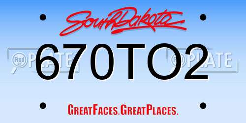 670TO2 South Dakota License Plate