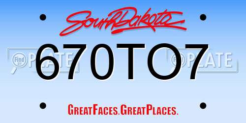 670TO7 South Dakota License Plate