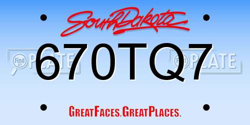 670TQ7 South Dakota License Plate
