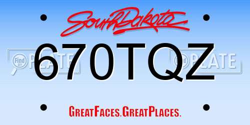 670TQZ South Dakota License Plate