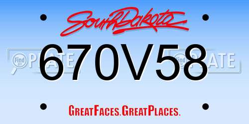 670V58 South Dakota License Plate