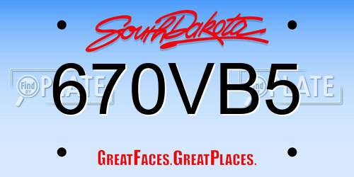 670VB5 South Dakota License Plate