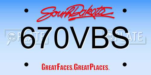 670VBS South Dakota License Plate