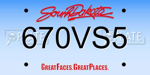 670VS5 South Dakota License Plate