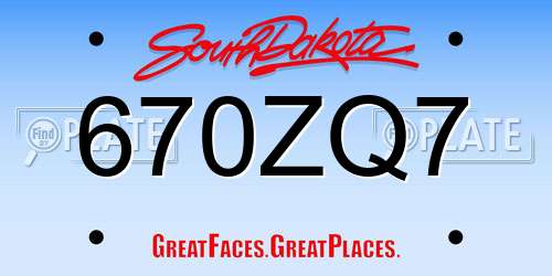 670ZQ7 South Dakota License Plate