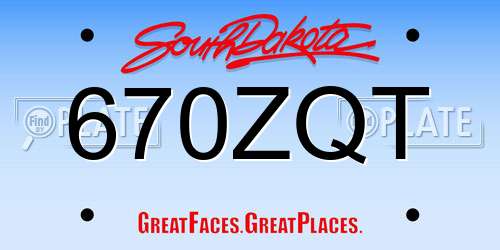 670ZQT South Dakota License Plate