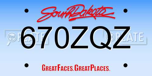 670ZQZ South Dakota License Plate