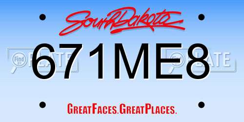 671ME8 South Dakota License Plate