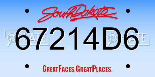 67214D6 South Dakota License Plate