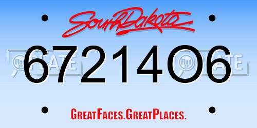 67214O6 South Dakota License Plate