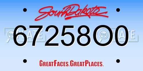 67258O0 South Dakota License Plate