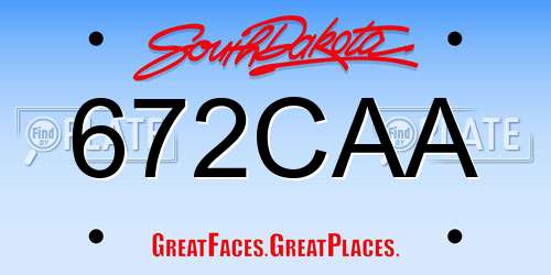 672CAA South Dakota License Plate