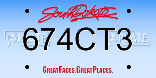 674CT3 South Dakota License Plate