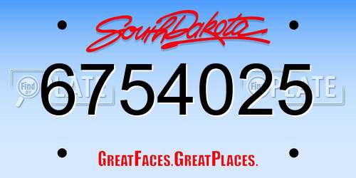 6754025 South Dakota License Plate