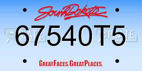 67540T5 South Dakota License Plate