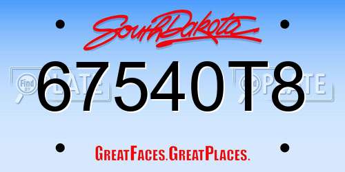 67540T8 South Dakota License Plate