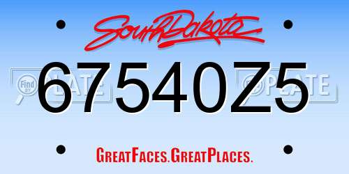 67540Z5 South Dakota License Plate