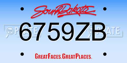 6759ZB South Dakota License Plate
