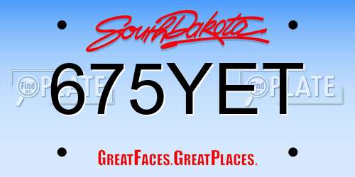 675YET South Dakota License Plate