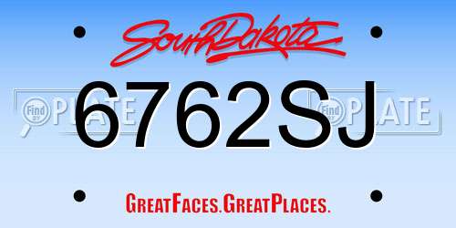6762SJ South Dakota License Plate