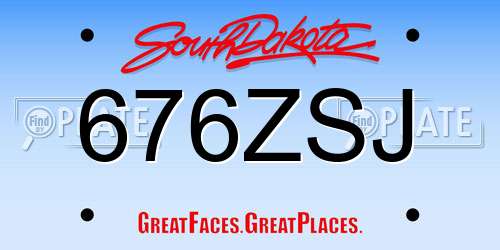 676ZSJ South Dakota License Plate