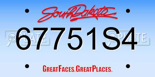 67751S4 South Dakota License Plate