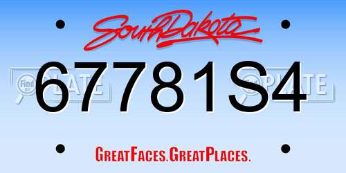 67781S4 South Dakota License Plate