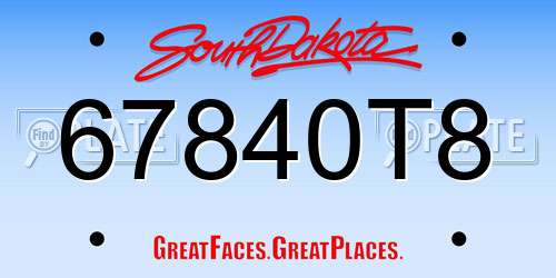 67840T8 South Dakota License Plate