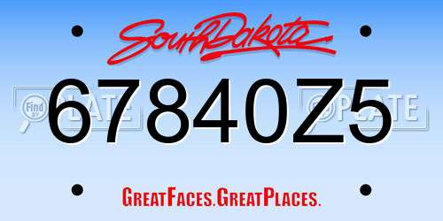 67840Z5 South Dakota License Plate