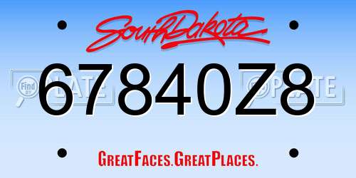 67840Z8 South Dakota License Plate