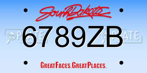 6789ZB South Dakota License Plate
