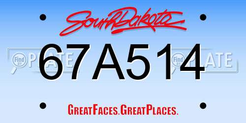 67A514 South Dakota License Plate