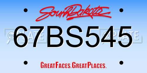 67BS545 South Dakota License Plate