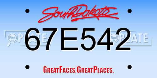 67E542 South Dakota License Plate