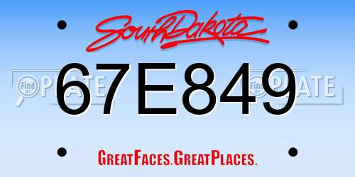 67E849 South Dakota License Plate